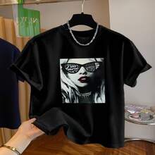 Casual Women's Black Cotton Regular Fit Round Neck Short Sleeve T-Shirt Everyday Wear Tee - Negro - Ver 1