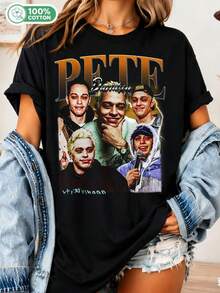 Pete Davidson Retro 90s Graphic T-Shirt, Unisex Vintage Cotton Celebrity Comedian T-Shirt, Casual Top For Fans - Black - View 6