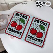 1 pieza Funda protectora para tableta con estampado retro de cerezas, giratoria 360°, con soporte magnético de varios ángulos y función de suspensión/activación automática, compatible con iPad PRO/AIR, , Pad 5/6/7, Matepad - Multicolor - Ver 2