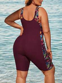 Swim Lushoire Traje de baño de una pieza con estampado floral, estilo vacacional para tallas grandes - Rojo - Ver 2