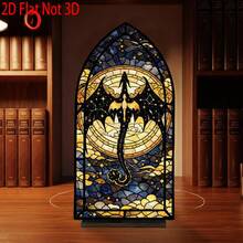 Gothic Stained Glass Starry Sky Dragon Acrylic Bookend, Mysterious Dark Fantasy Desktop Decor, Medieval Cathedral Window Style Room Decoration, Vintage Starry Sky Dragon Tabletop Display Ornament - Multicolor - View 10