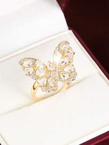 1 chiếc nhẫn điều chỉnh được thiết kế hình bướm, đính đá Cubic Zirconia, dành cho nữ. - Nhiều màu - Xem 3