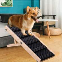 Eine tragbare, stabile Haustierrampe für Sofas und klappbare Hundebetten, mit 4 einstellbaren Höheneinstellungen (24-43 cm). Es verfügt über rutschfeste Stufen und eignet sich für den Einsatz auf Betten, Sofas, Autos und anderen ähnlichen Oberflächen. - Schwarz - Übersicht 6