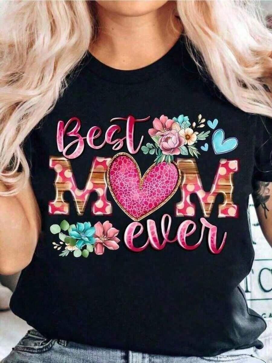 Camiseta de manga corta con cuello redondo para mujer, con diseño estampado, hecha de tela 100% algodón puro, transpirable y que no provoca sudoración, suave y lisa, con una sensación de calidad, adecuada para deportes y fitness, uso diario, vacaciones, oficina, escuela, fiestas y diversas otras ocasiones. - Negro - Ver 1