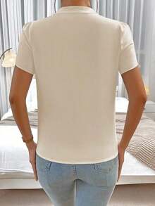 Blusa blanca de verano casual de unicolor con cuello de muesca, blusas y blusas para mujeres, blusas casuales modernas para el verano, blusas para trabajar, blusas de verano, blusas elegantes para damas, camisas de verano para mujeres, blusas c - Albaricoque - Ver 2