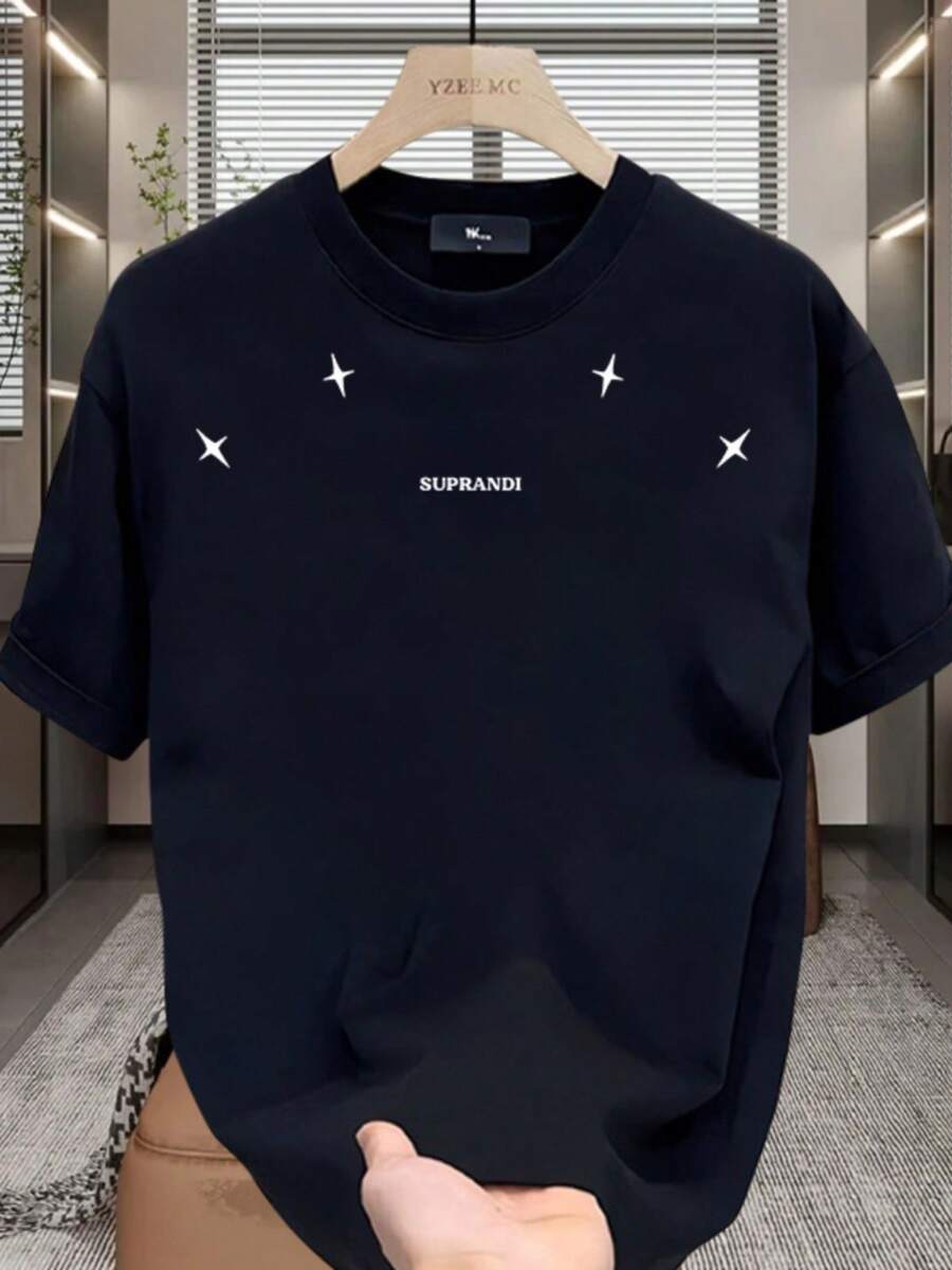 [10% de Descuento]Tienda Outlet: Camiseta de Manga Corta Estilo Americano, Corte Holgado, Cuello Redondo - Negro - Ver 1