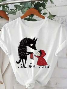 Short-Sleeved T-Shirt With Cartoon Print, White Summer - White - View 3