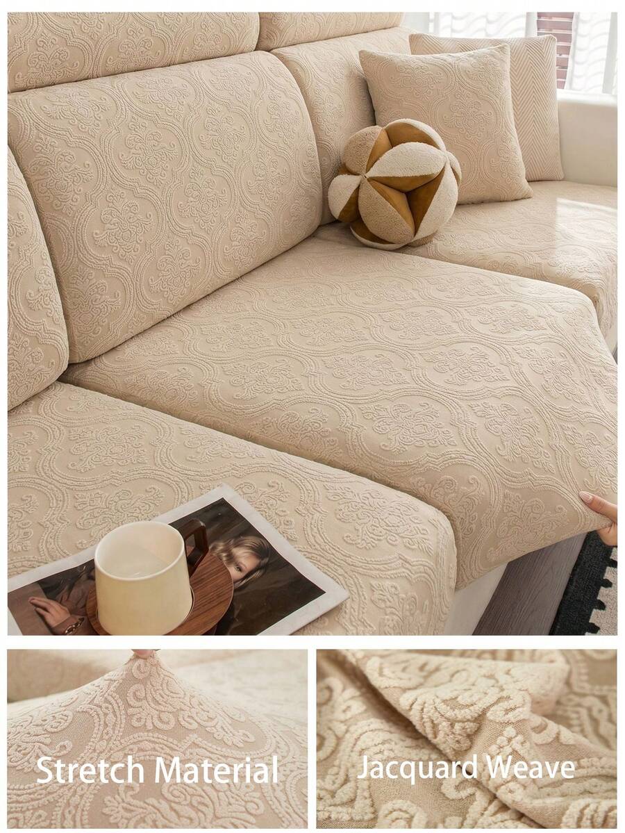 1 vỏ đệm sofa màu kaki dệt jacquard, chống trượt, co giãn, có thể tháo rời và giặt được, phù hợp với sofa hình chữ L và sofa 1/2/3/4 chỗ ngồi, sử dụng được quanh năm. - Màu Khaki - Xem 1
