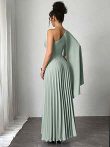 Nuevo vestido plisado sin mangas de color azul claro versátil para mujer, atuendo de vacaciones, vestido de verano - verde menta - Ver 3