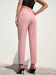 Pantalones entallados con cinturón - Rosa - Ver 5