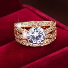 1pc Geometric Intersecting Circle Design Artificial Zirconia Stone Women Ring - Multicolor - View 10