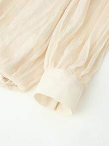 Solid Color Elegant Textured Pleated Long-Sleeved Shirt - Apricot - View 6