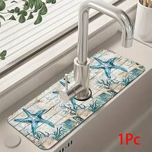 1 pieza Felpudo de grifo con diseño de estrella de mar, de poliéster duradero, de secado rápido y fácil de limpiar, adecuado para cocina y baño, fácil instalación, decoración diaria, regalo, felpudo de baño, felpudo de grifo duradero, accesorio de grifo - Multicolor - Ver 13