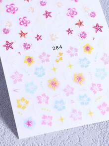 3D热带芙蓉花美甲贴纸2片装 红色粉色彩色蕾丝芙蓉百合雏菊花瓣直线条纹设计DIY Y2K哥特风春夏自粘凝胶指甲油贴纸滑块美甲装饰美甲用品 - 彩色 - 查看 5