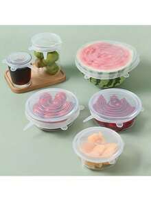 6 piezas Juego de tapas de silicona reutilizables y extensibles - Se ajusta a varios tazones, platos y ollas - Perfecto para el almacenamiento de alimentos reutilizable - Microondas y refrigerador - Para frutas y verduras - Apto para lavavajillas y congelador, 6 tamaños diferentes - Multicolor - Ver 15