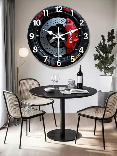 2D Flat 1pc Racing-Themed Wooden Wall Clock, Stylish And Modern Design, Silent Round Wall Clock - Perfect Decoration For Bedrooms, Living Rooms, Offices, Kitchens, And Bathrooms - 10/12 Inch (AA Batteries Not Included)
