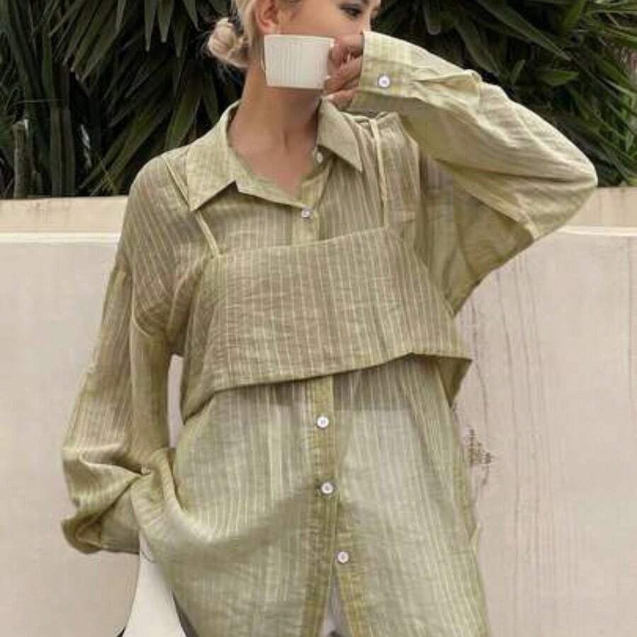 Women Blouses & Shirts - Khaki - View 1