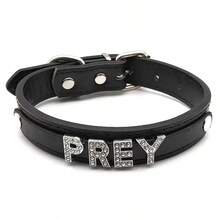 1pc Sexy Lingerie Accessory, Rhinestone Letter PU Leather Collar, Unisex Punk Role Play Black Leather Choker, Cosplay Accessory, Sexy Lingerie Accessory, Suitable For Halloween, Christmas, Valentine's Day, Date, Party - Multicolor - View 37