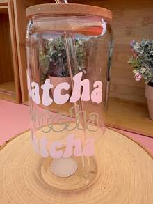 Tasse à paille en verre Matcha avec motif de vague rose, couvercle et paille. Matériau en verre. Tasse à paille de style Ins pour un usage quotidien, convient pour le café, le matcha, les jus, l'eau pétillante. Peut être utilisée comme vase, photophore. Cadeau idéal pour les filles. - Multicolore - Voir 9