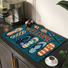 1pc Summer Slipper Print Pattern Drainage Mat/Absorbent Mat/Drying Mat For Coffee Machine, Tableware - Absorbent Polyester Desktop Protective Mat With Rubber Anti-Slip Pad, For Kitchen Counter Decor, Home Bar And Dining Table - Multicolor - View 5