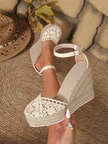 Giày sandal đế xuồng D'ovsay dành cho nữ, quai ngang dệt kiểu espadrille, sandal mùa hè đế dày thoải mái. - Màu be - Xem 4