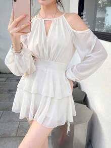 Vestido simple de oficina para mujer - Beis - Ver 4