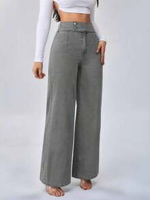 Tall Pantalones vaqueros para mujer de cintura alta, estilo casual, pierna ancha y recta, color azul, para mujeres de estatura alta - Gris - Ver 7