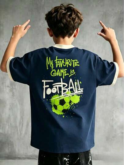 Tween Boys' Casual Colorblock Round Neck Short Sleeve T-Shirt, Summer Top