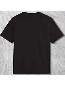 Camiseta manga corta cuello redondo 100% algodón, estampado trendy, tejido ligero y ventilado, estilo moda casual, apta para vida diaria, salidas informales y citas en primavera, verano y otoño - Negro - Ver 2