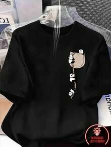 Patrón de cuerda de escalada de panda, regalo elegante y bonito para fiestas deportivas, suave, lavable a máquina, elástico, camiseta de cuello redondo de manga corta para el hogar. - Negro - Ver 2