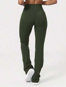 2026 Sodalemon Women's Black Slim Fit Flared Yoga Sweatpants For Spring - 軍綠色 - 查看 4