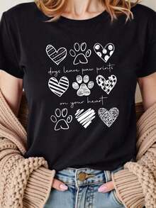 Camiseta de Moda con Estampado de San Valentín y Cuello Redondo, Ropa Casual para Mujer, Temporada Primavera-Verano, Detalles de Apliques con Letras, Bonito Regalo para Parejas, Ropa Románti - Negro - Ver 6