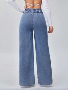 Tall Pantalones vaqueros para mujer de cintura alta, estilo casual, pierna ancha y recta, color azul, para mujeres de estatura alta - Azul lavado medio 2 - Ver 8