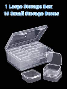 1/15/16/31 piezas Cajas de almacenamiento de plástico transparente de uso múltiple, Contenedores de almacenamiento de cuentas transparentes mini con tapas con bisagras, Cajas de suministros de artesanía transparentes rectangulares para organizar pendientes, anillos, joyería y accesorios de arte de uñas - Multicolor - Ver 10
