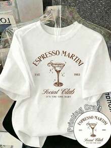 100% cotton Camiseta Casual de Manga Corta con Cuello Redondo para Mujer, Estilo Espresso Martini Social Club - Blanco - Ver 9