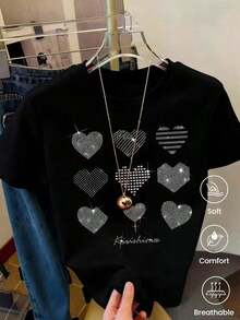 Camiseta de manga corta de moda para primavera y verano de 2026, hecha enéxico, 180 gramos.Estampado de dibujos animados, modelo de pareja, apta para uso interior o exterior.Cuello redondo, unisex, para oficina y ocio.Paquete de una pieza.blusas para mujer playeras de mujer blusas casuales para dama - Negro - Ver 5