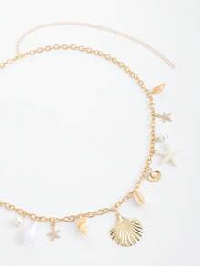 Cadena de cintura con colgantes de concha y estrella de mar chapada en oro, joyería corporal bohemia para la playa para vacaciones y fiestas - Dorado - Ver 5