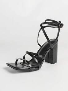 Giày sandal cao gót đế dày mũi vuông màu đen dành cho nữ, kiểu dáng tối giản, thoải mái, thích hợp cho các bữa tiệc hoặc các dịp thường ngày. - màu đen - Xem 3