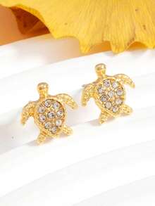 1 Pasang Anting Tusuk Minimalis Bentuk Kura-kura Laut, Anting Gaya Liburan Pantai Musim Panas, Cocok untuk Pemakaian Sehari-hari - Emas - View 5
