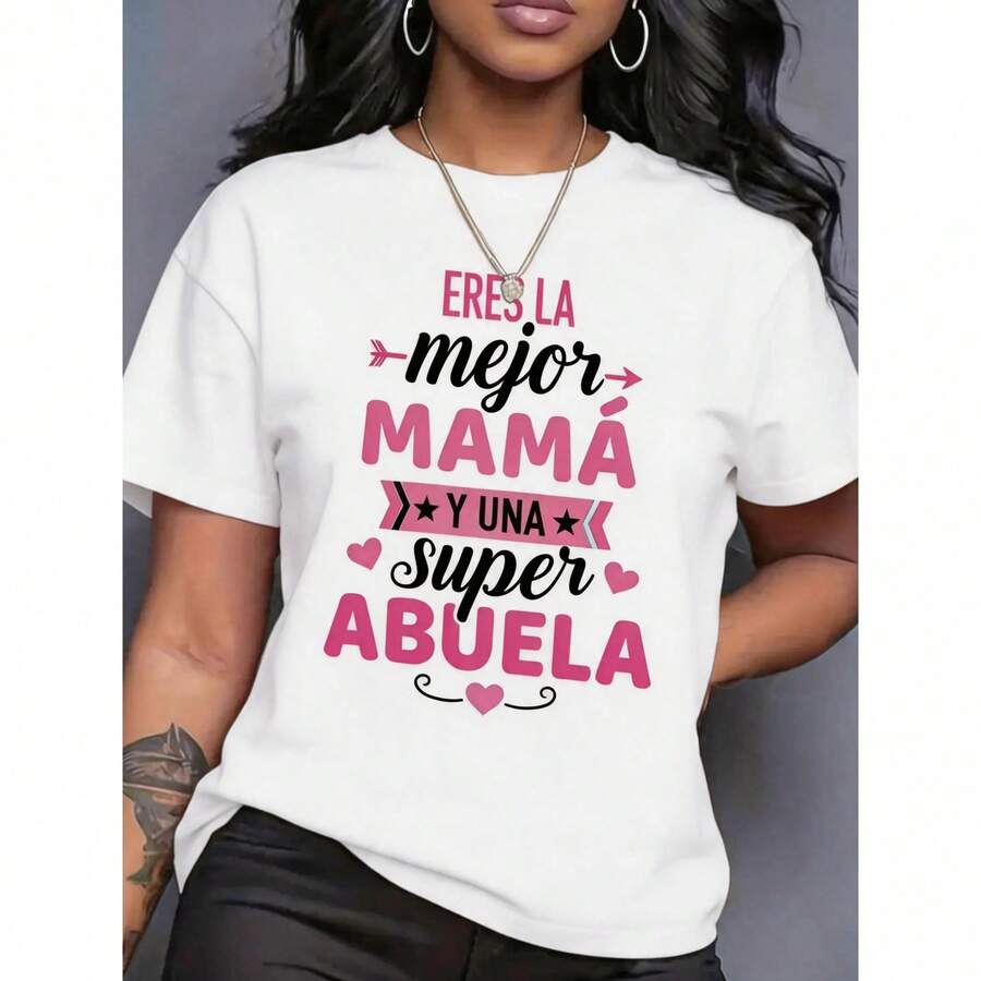 Mgy Mujeres Camiseta de  suave y holgada con la leyenda Eres la mejor mamá y una súper abuela, impresión gráfica de moda, manga corta y cuello redondo, lavable en máquina, camiseta cómoda y casual para todas las estaciones - Regalo para el Día de la Madre - Blanco - Ver 1