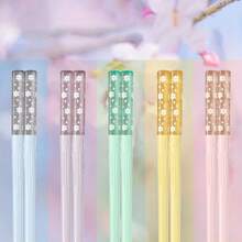 5 Pairs Of Floral Macaron-Colored Reusable Chopsticks - Durable PET Material, Decorative Daisy Design For Home And Restaurant Use - 查看 9