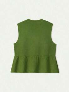 Blusa sin mangas de punto para mujer, estilo minimalista casual, unicolor, bajo con volantes, favorecedora, adecuada para ir a trabajar, citas, vacaciones, tiempo libre - Verde militar - Ver 8