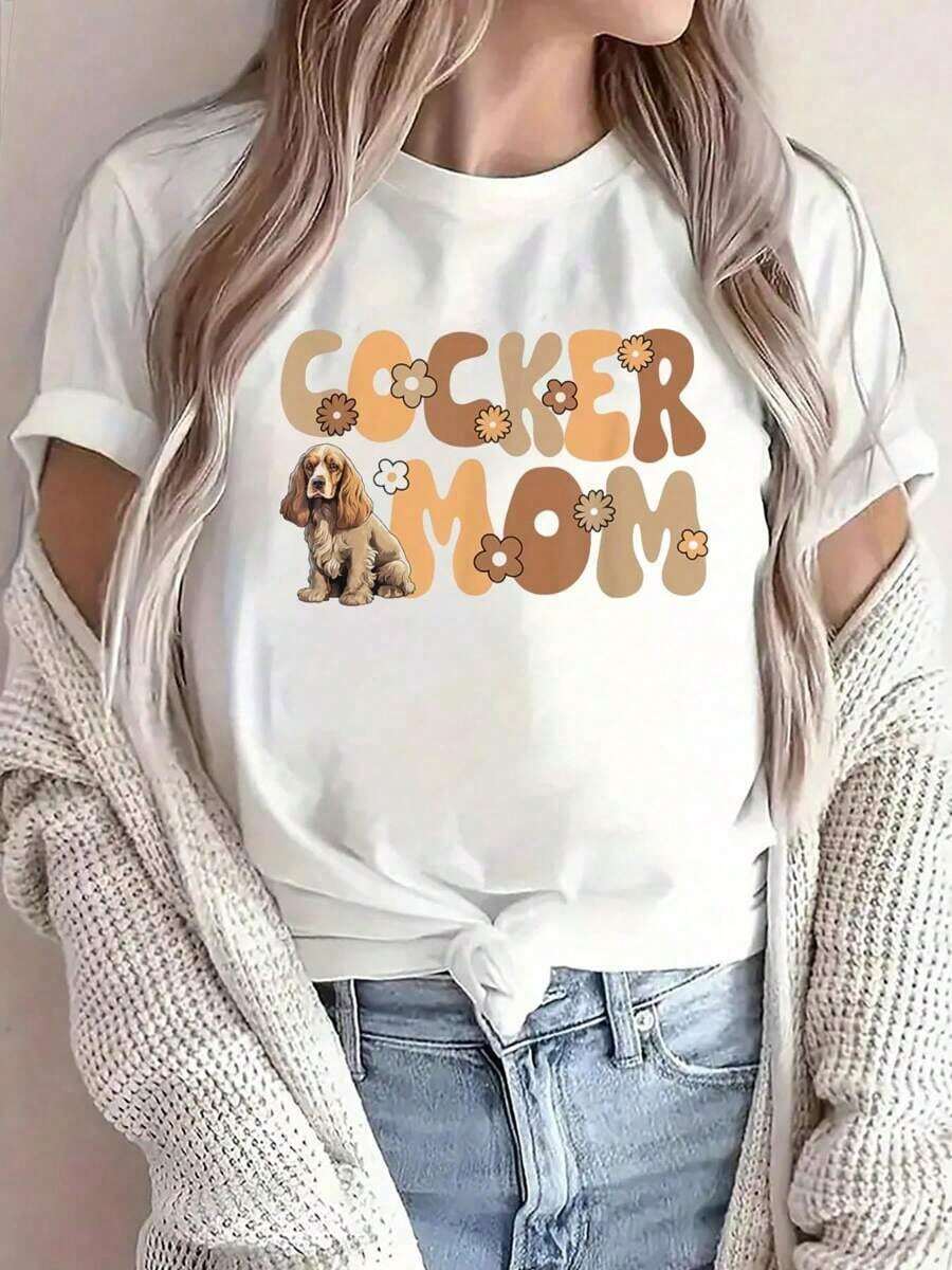 Camiseta 100% algodón con diseño de Cocker Spaniel Inglés "Groovy World's Best Cocker Mom" - Blanco - Ver 1