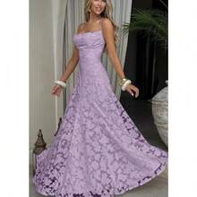 Nueva moda y versátil falda larga femenina vino rojo sensual con exquisitas tirantes calientes - Morado - Ver 6