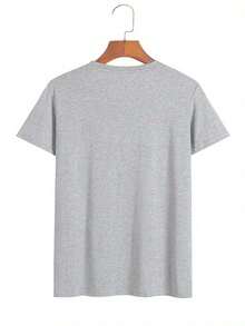 Men's Black Graphic T-Shirt - Casual Sporty Style, Short Sleeve Crew Neck, Distressed Red Print, 100% Cotton, Ideal For Casual And Outdoor Wear In Summer - 淺灰色 - 查看 2