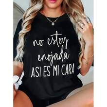 Camiseta Casual de Manga Raglán Negra con Frase en Español "No Estoy Enojada", Personalizada, de Verano, Unisex, Tela Transpirable, Ajuste Diario, Estilo Minimalista, Tallas Grandes - Negro - Ver 11
