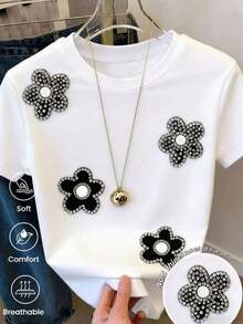 Fashionable Round-Neck, Short-Sleeved T-Shirt, Made In Mexico For The Spring/Summer 2025 Season. Featuring A Cartoon Print, This Matching Couple's Style Is Suitable For Both Tucking In And Wearing Out, For Office And Casual Wear. Designed For Men And Women, Sold Individually. Women's Blouses, Women's T-Shirts, Casual Blouses For Ladies - 白色的 - 查看 11