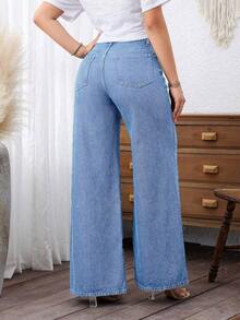 Jeans anchos casuales y versátiles para uso diario y viajes, sueltos y transpirables para mujeres - Lavado ligero - Ver 2
