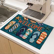 1pc Summer Slipper Print Pattern Drainage Mat/Absorbent Mat/Drying Mat For Coffee Machine, Tableware - Absorbent Polyester Desktop Protective Mat With Rubber Anti-Slip Pad, For Kitchen Counter Decor, Home Bar And Dining Table - Multicolor - View 3