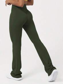 2026 Sodalemon Women's Black Slim Fit Flared Yoga Sweatpants For Spring - 軍綠色 - 查看 5